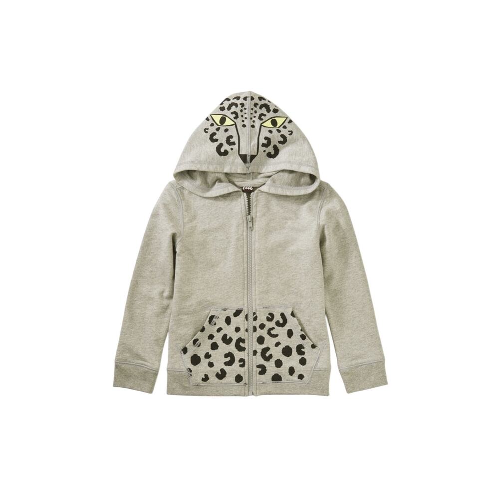 NEW Tea Collection Glow Jaguar Graphic Zip Hoodie Gray Size 2